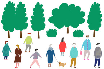 人々と木のセット