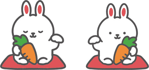 年賀状素材　手書き　卯年　招きうさぎ　白色　ベクターイラスト
