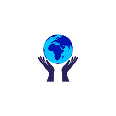 vector illustration of two hands and globe for icon, symbol or logo. earth day logo  