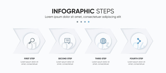 4 steps with arrow and icon infographic design. Presentation minimal template design.