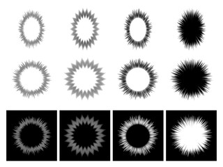 デザイン素材 ふきだし注目集中線 白黒モノトーン Design material Speech bubble attention concentration line Black and white monotone