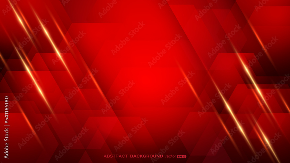 Sticker geometric red abstract background eith hexagon shapes and beam effect decoration