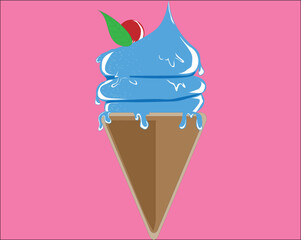 vector blue ice cream with cherries on it