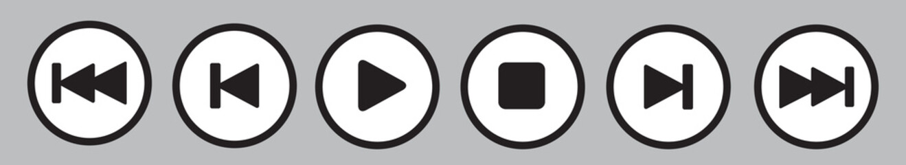 Set of media player button icons.Play and pause buttons, video audio player, player button set icon symbol, play and pause vector button.Vector illustration. EPS 10 - obrazy, fototapety, plakaty