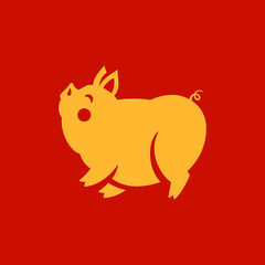 Pig golden Asian Chinese New Year symbol traditional culture holiday icon vector flat illustration