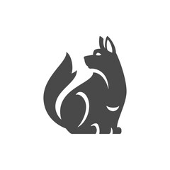 Dog canine sitting with furry tail paws ears monochrome black silhouette icon vector illustration