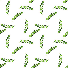 Hand drawn watercolor green leaves seamless pattern. 