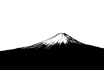 富士山の白黒線画イラスト