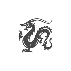 Dragon Asian mythology monster Oriental horoscope prosperity monochrome icon vector illustration