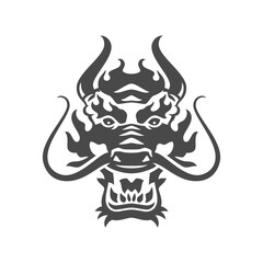 Angry mythology dragon ancient monster muzzle head portrait monochrome icon vector