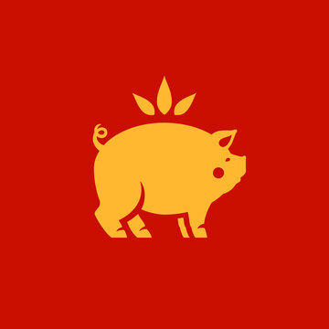 Golden pig Chinese New Year astrology symbol animal minimalist icon vector flat illustration