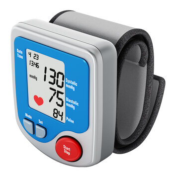 Digital blood pressure monitor on transparent background