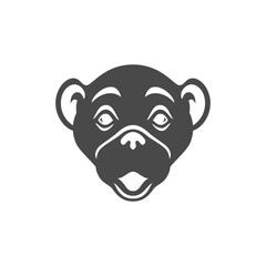 Monkey muzzle ape head portrait monochrome icon vector illustration. Gorilla chimpanzee face