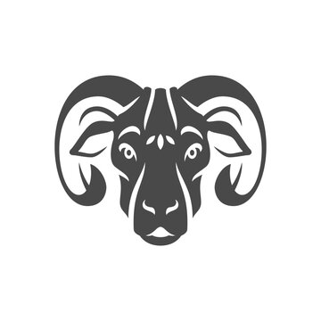 recommend clip art: Goat sheep head with curved horns monochrome icon vector illustration. Ram muzzle