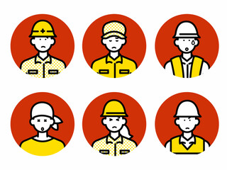 ネガティブな表情の土木作業員のアイコンイラストセット