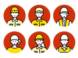 ネガティブな表情の土木作業員のアイコンイラストセット