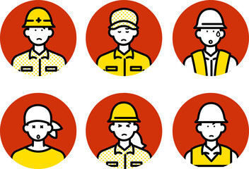 ネガティブな表情の土木作業員のアイコンイラストセット