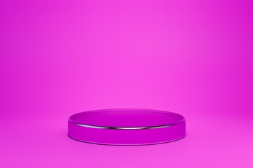 a round podium of purple color for placing goods or text on a purple background. copy paste. 3D render