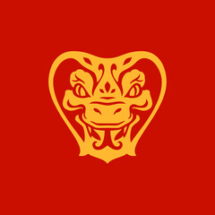 Snake muzzle cobra portrait Chinese New Year golden monochrome icon vector flat illustration