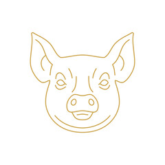 Pig muzzle with piglet agriculture livestock farm butchery shop monochrome golden line icon vector