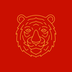 Tiger head Chinese New Year mascot minimalist golden line icon vector illustration