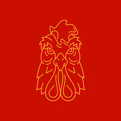 Rooster head muzzle with beak Chinese New Year monochrome golden line icon vector illustration