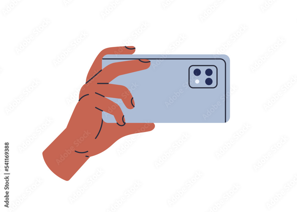 Poster hand taking photo with mobile phone, using smartphone camera. holding cellphone horizontally for sho