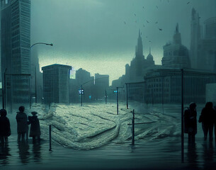 Flooding in a big city. Natural disaster.