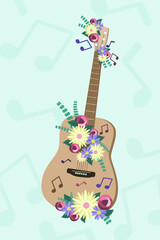 Guitar decorated with flowers. Vector illustration