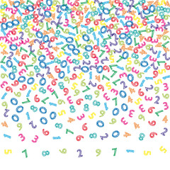 Falling colorful sketch numbers. Math study concept with flying digits. Uncommon back to school mathematics banner on white background. Falling numbers vector illustration.