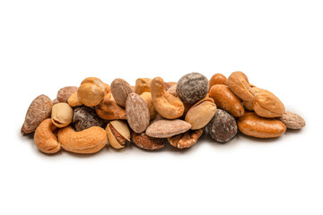 A group of almonds, pistachios, walnuts, macadamia, cashews.
