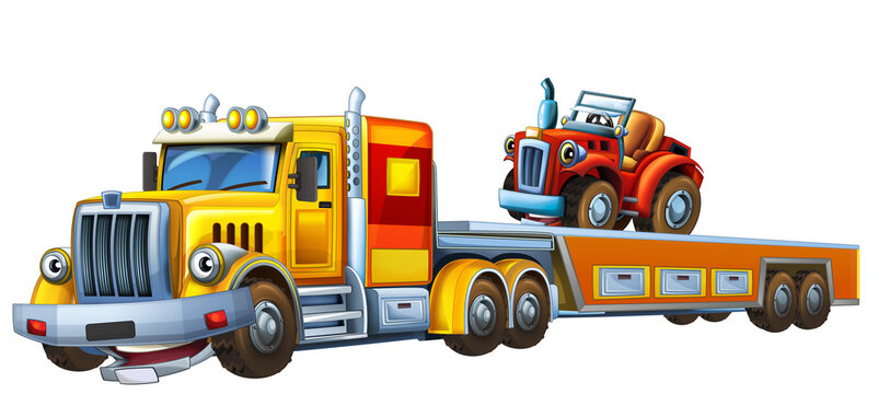 cartoon tow truck driving with load car illustration