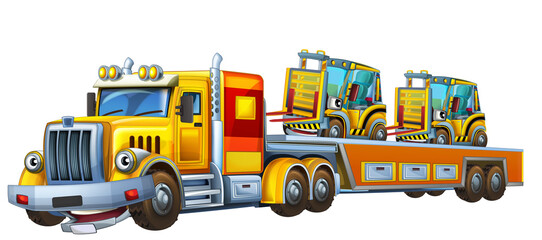 cartoon tow truck driving with load car illustration