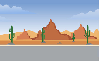 Desert landscape with an empty road vector illustration.