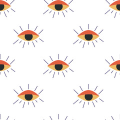 Vector flat hand drawn seamless pattern with all seeing eye. Flat vector hippy boho illustration.