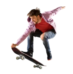Foto op Plexiglas Skateboarder doing a jumping trick. Isolated © Andrey Burmakin