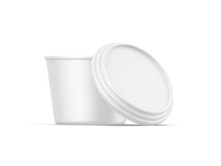 Plastic jar cup with lid mockup for packaging and branding, 3d render illustration