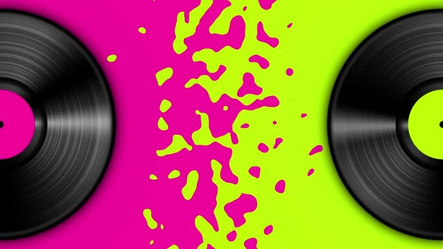 Spinning vinyl disc on abstract moving background. Seamless loop 4k footage.