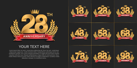 set of anniversary with golden color and vintage theme can be use for celebration event