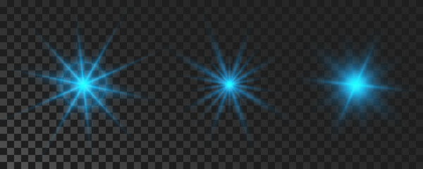 Set of blue glowing sparkling stars