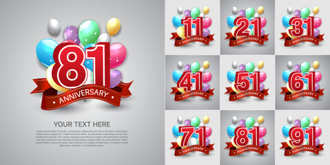 set of anniversary with colorful color balloons can be use for celebration event