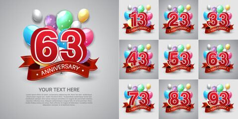 set of anniversary with colorful color balloons can be use for celebration event