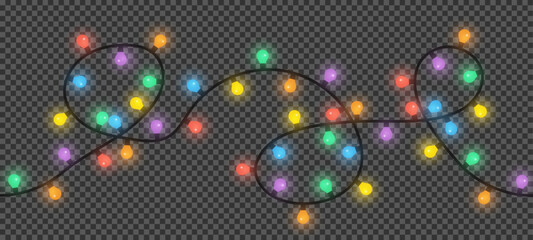Christmas lights on transparent background