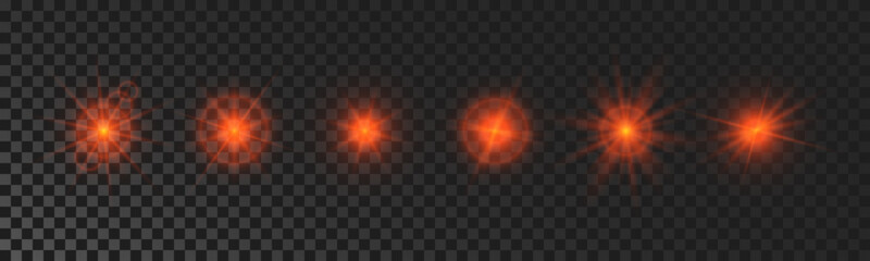 Set of red glowing sparkling stars