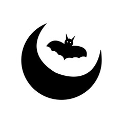 Moon with Bat icon illustration vector isolated on white background. Halloween vector.