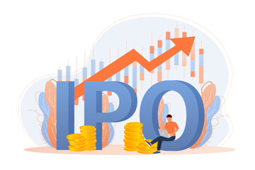 IPO, initial public offering, investment opportunity or make profit from new stock concept. Return on investment, financial solutions, passive income.