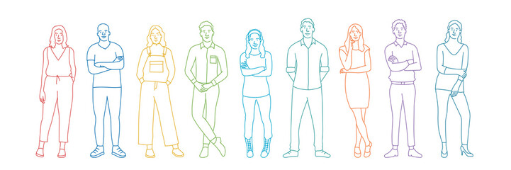 Different people standing together. Team.