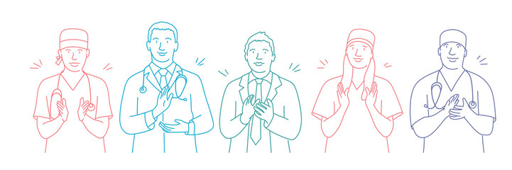 Multiethnic doctors applaud. Medicine, doctors, achievement concept.