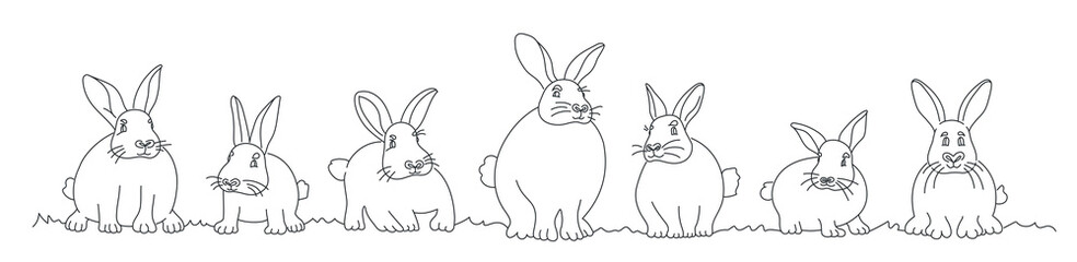 Set of nine rabbits.