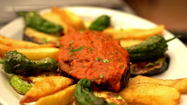 Berenjenas rellenas a la mallorquina, Stuffed eggplant mallorcan style, tradicional plate in Mallorca, Spanish food